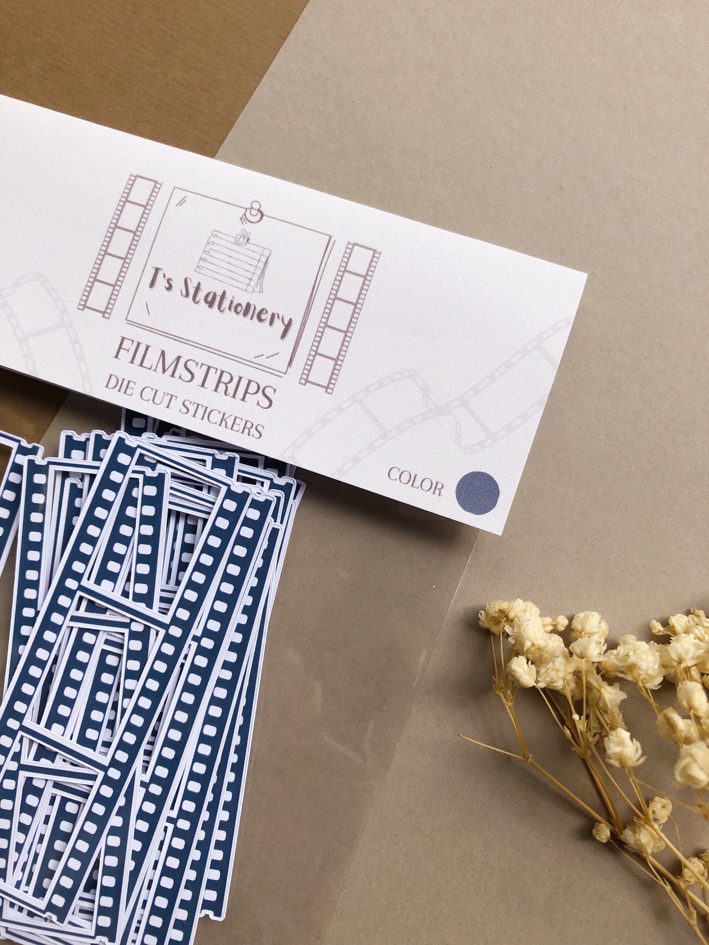 "18Pcs Navy Blue Film Strip Die Cut Stickers"