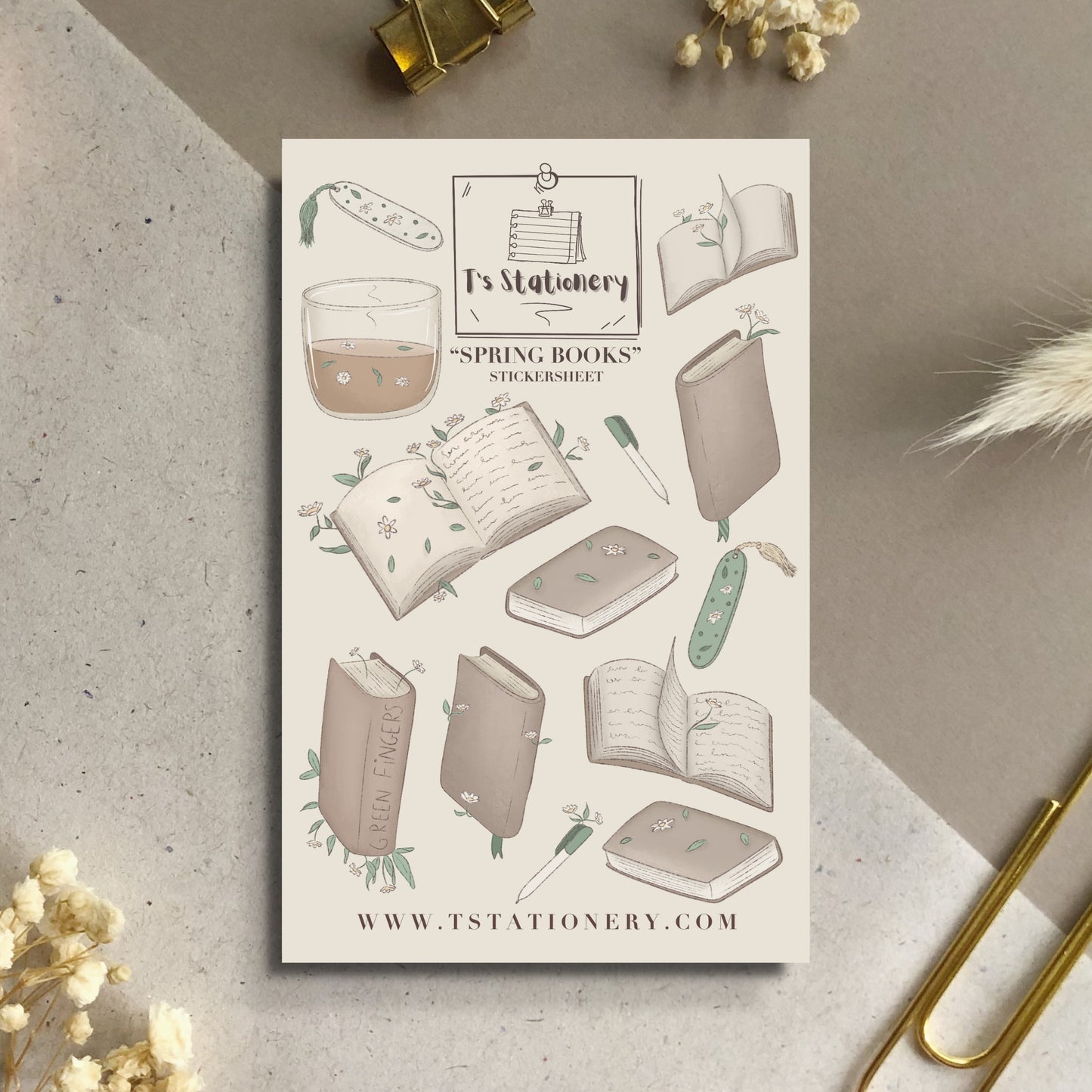 "Spring Books"  Sticker Sheet