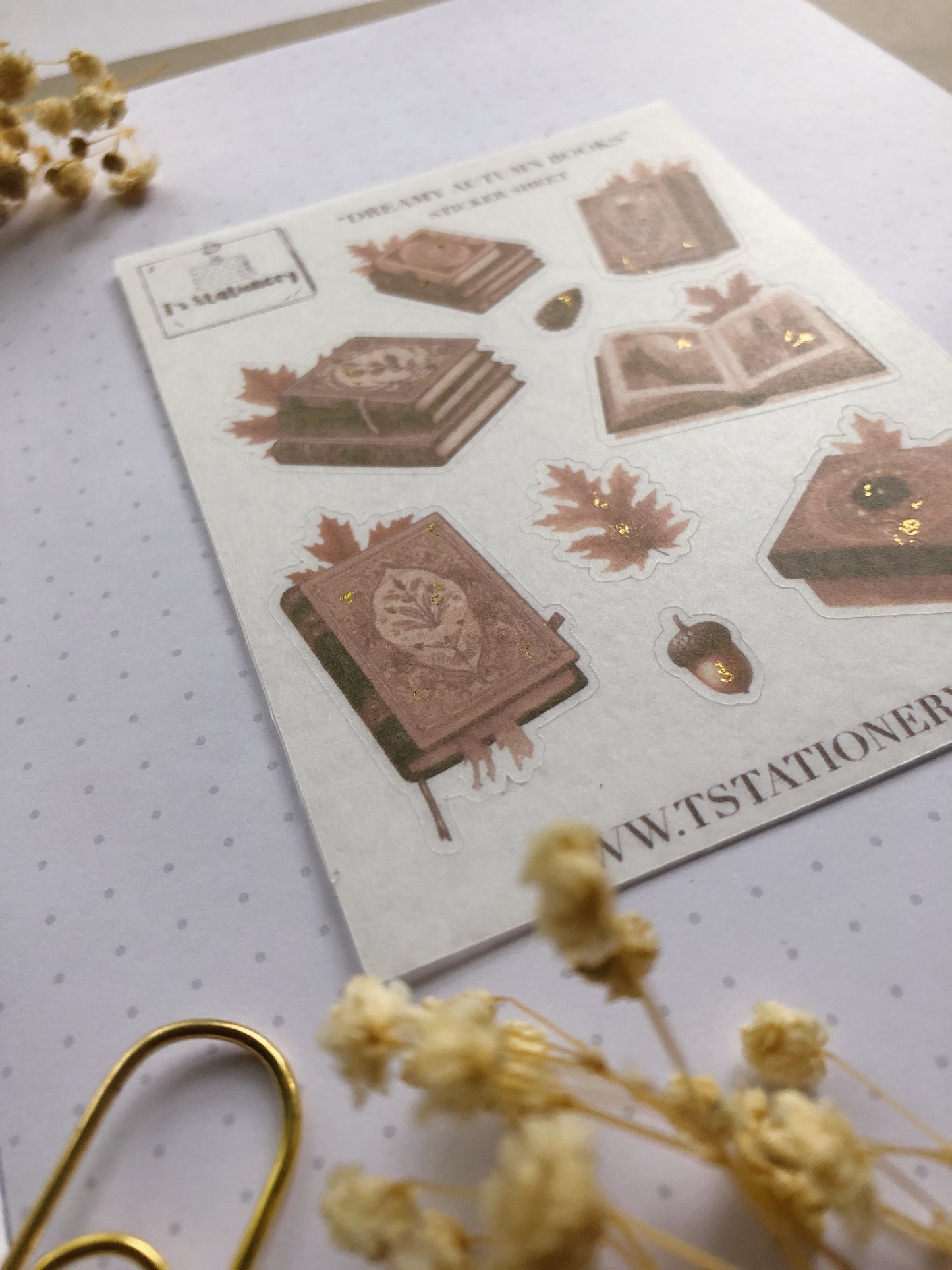 "Dreamy Autumn Books" Washi Sticker Sheet (Gold Foil)