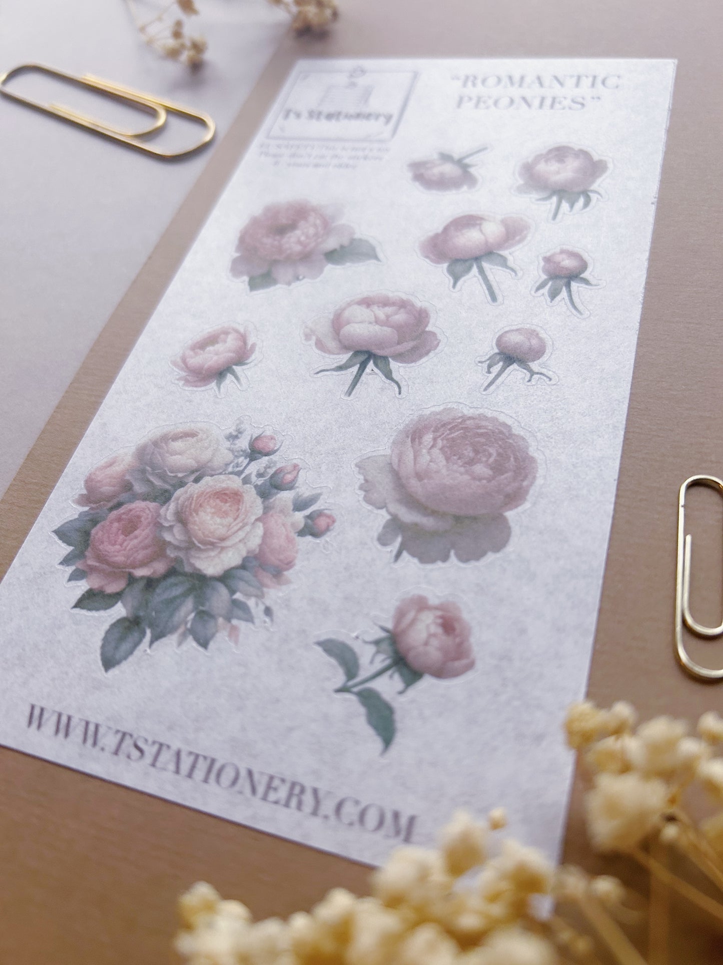 "Romantic Peonies" Washi Sticker Sheet