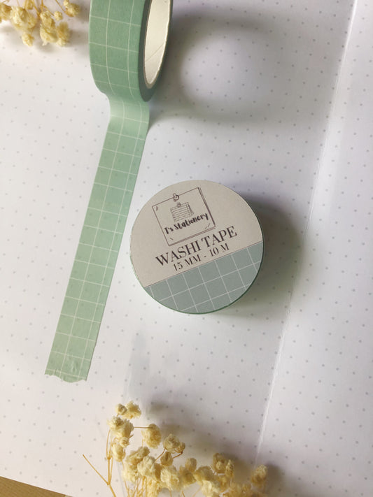 "Green + White Grid" Washi Tape