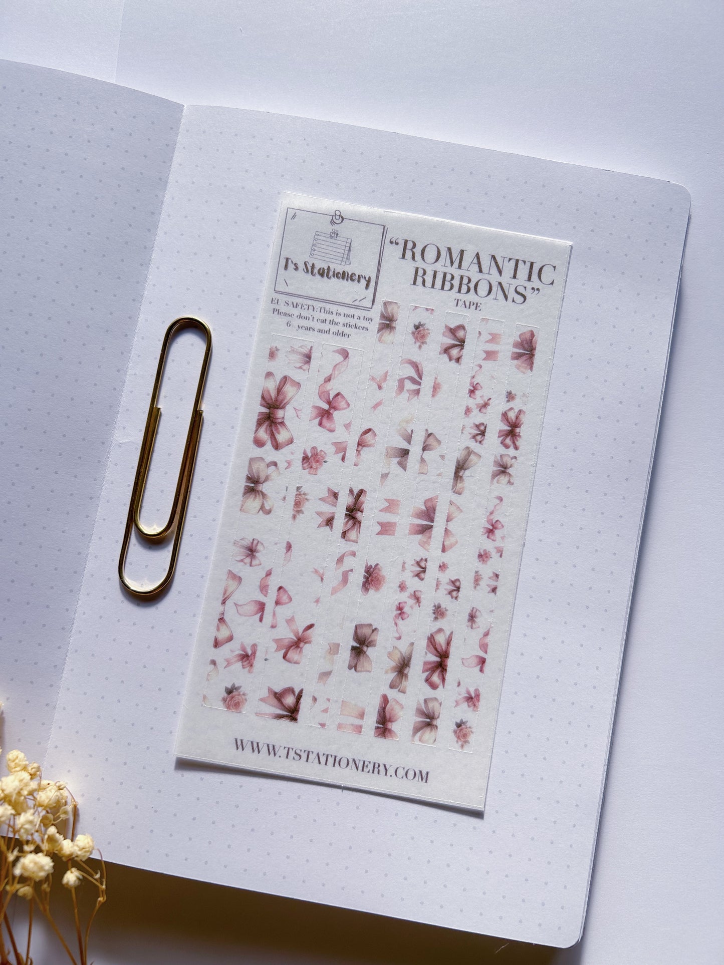 "Romantic Ribbons"  Washi Sticker Strips Sheet