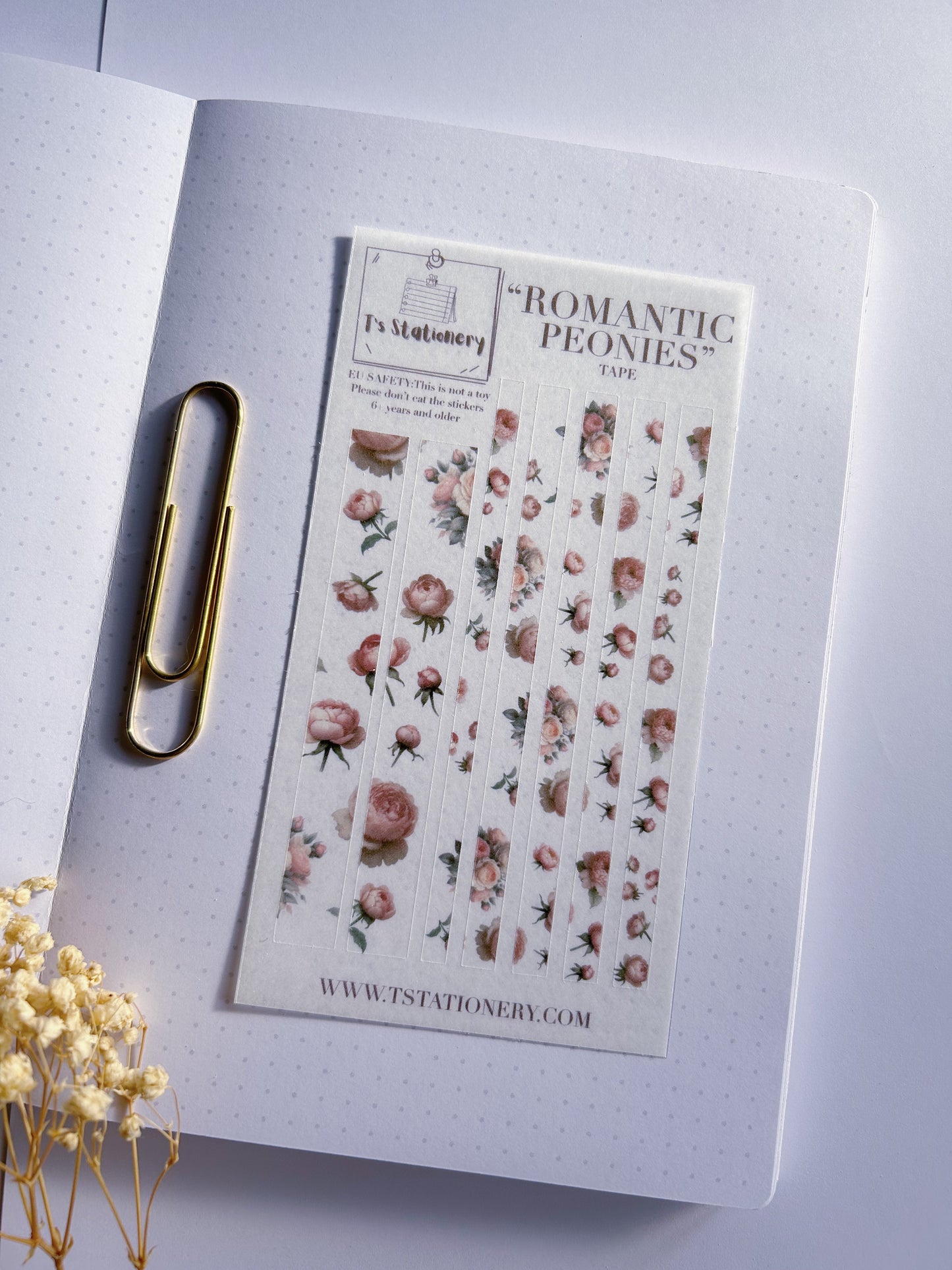 "Romantic Peony"  Washi Sticker Strips Sheet