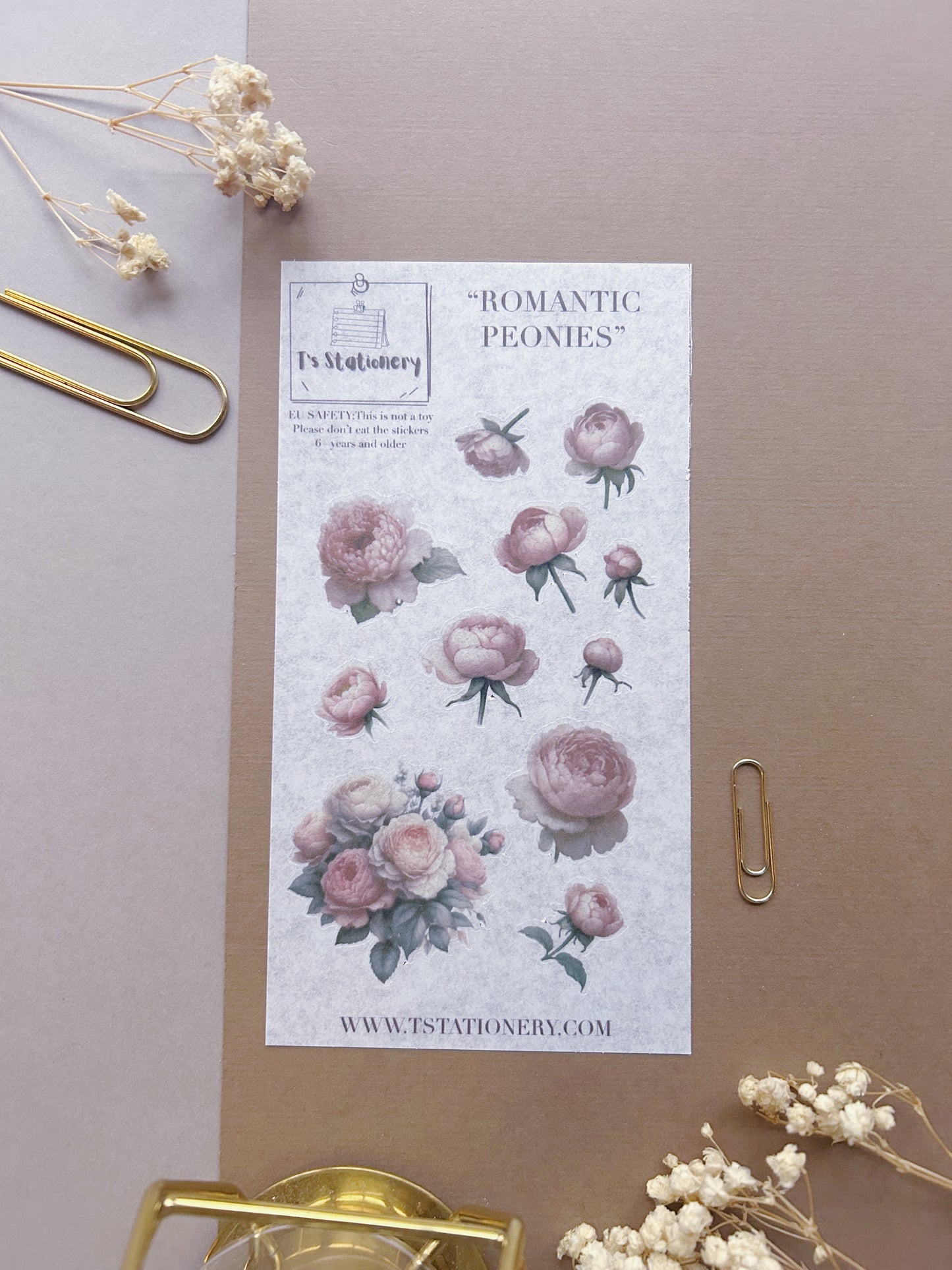 "Romantic Peonies" Washi Sticker Sheet