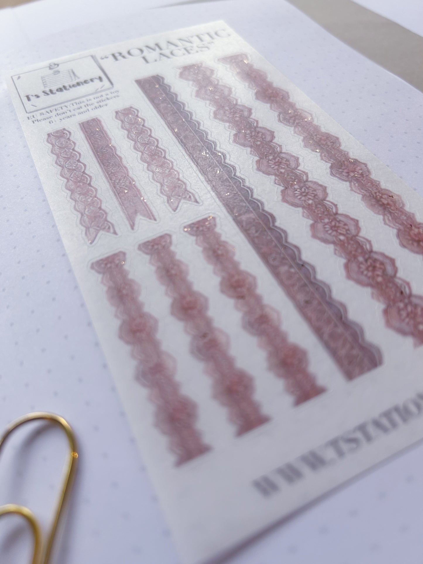 "Romantic Laces"  Washi Sticker Sheet W Rose Gold Foil