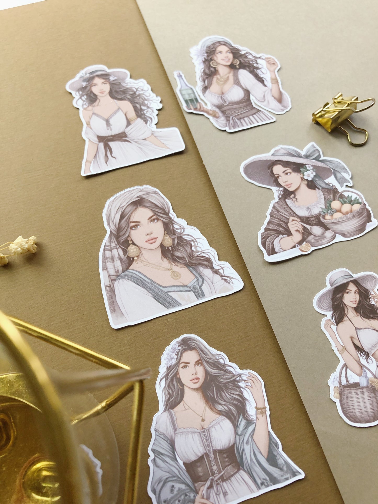 "6Pcs Mediterranean Girls" Die Cut Sticker Pack