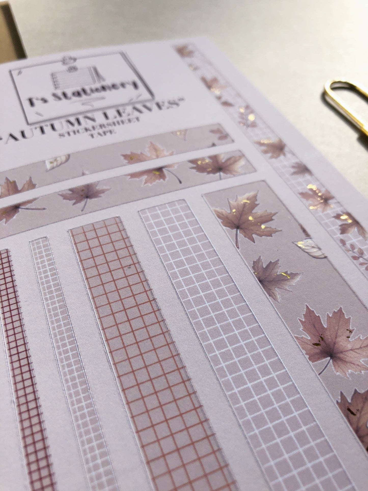 Gold Foil "Autumnal Leaves" Sticker Tape Sheet (Light Brown)