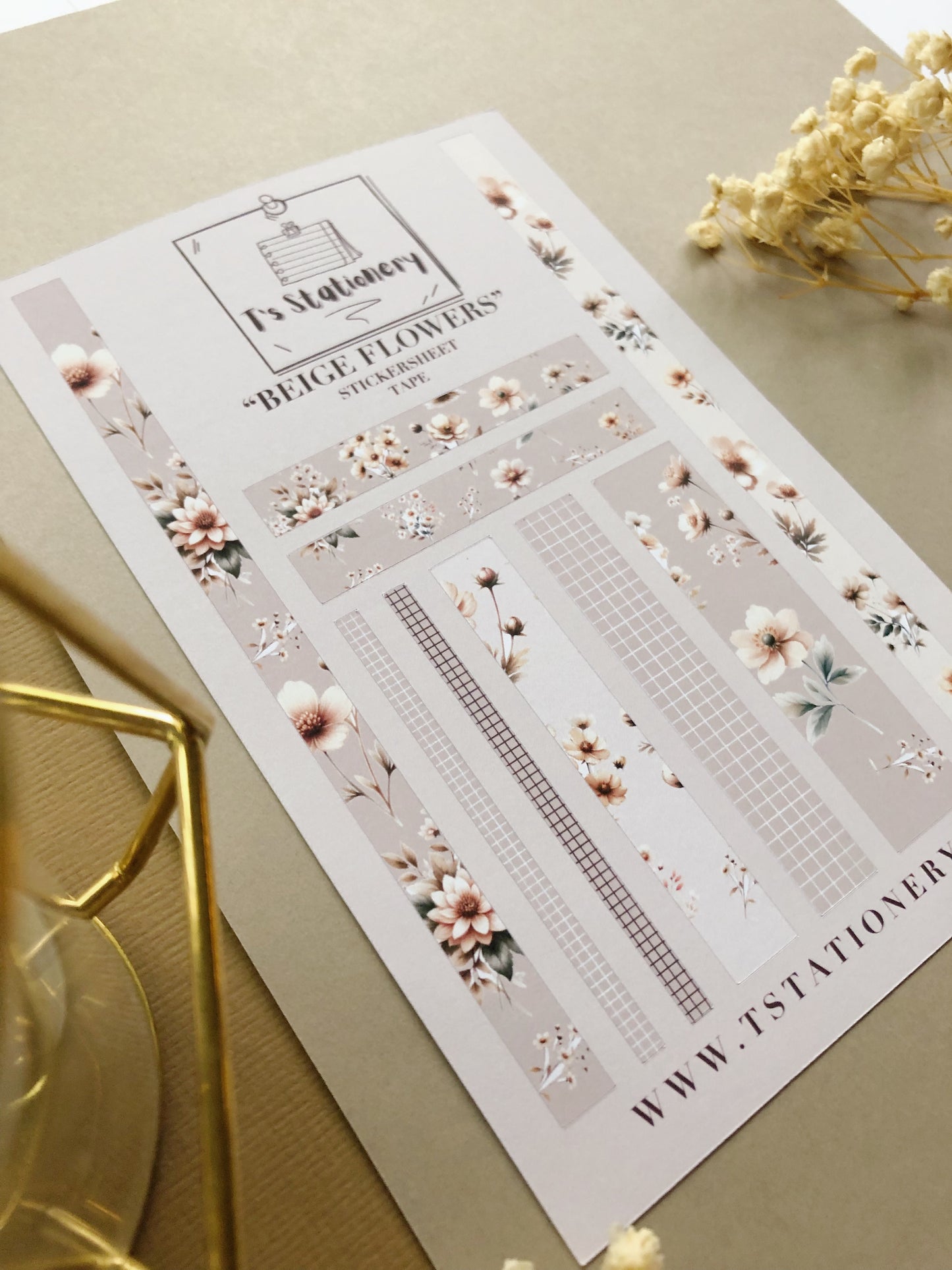 “Beige Flower” Sticker Sheet Tape