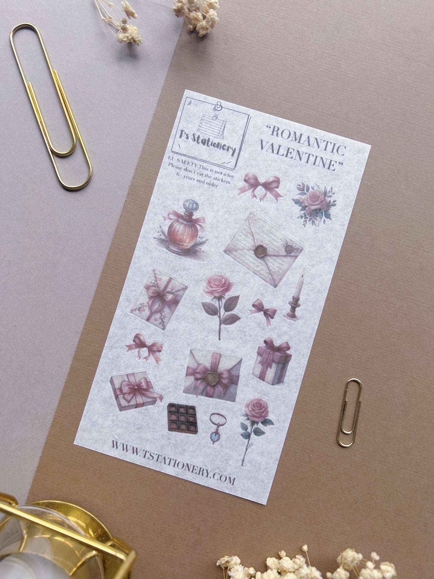 "Romantic Valentine" Washi Sticker Sheet