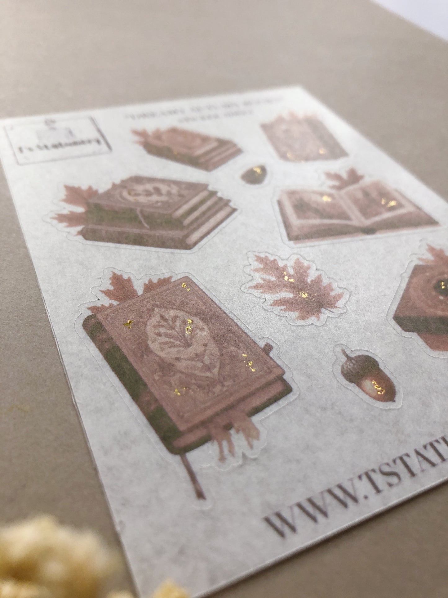 "Dreamy Autumn Books" Washi Sticker Sheet (Gold Foil)