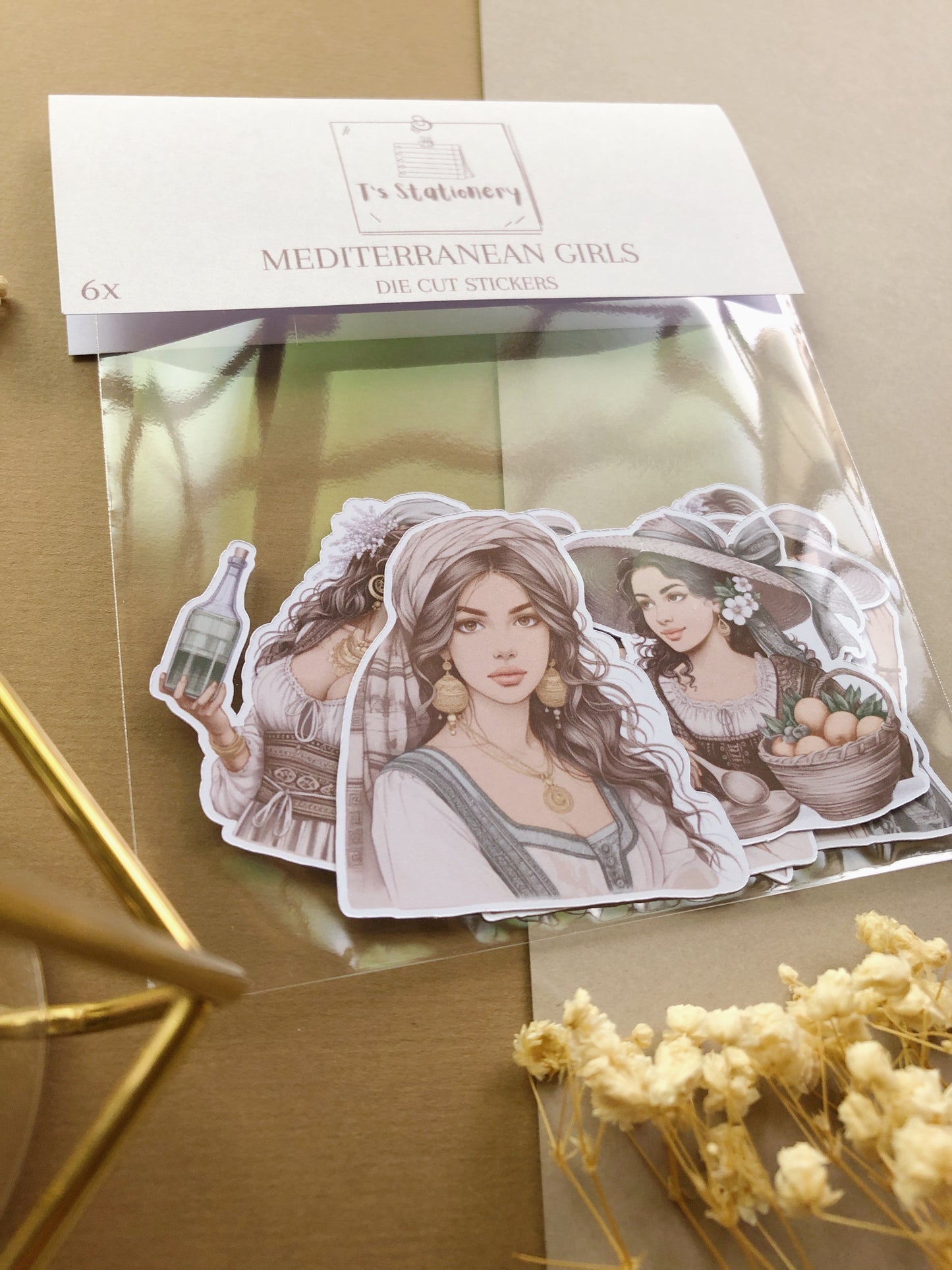 "6Pcs Mediterranean Girls" Die Cut Sticker Pack