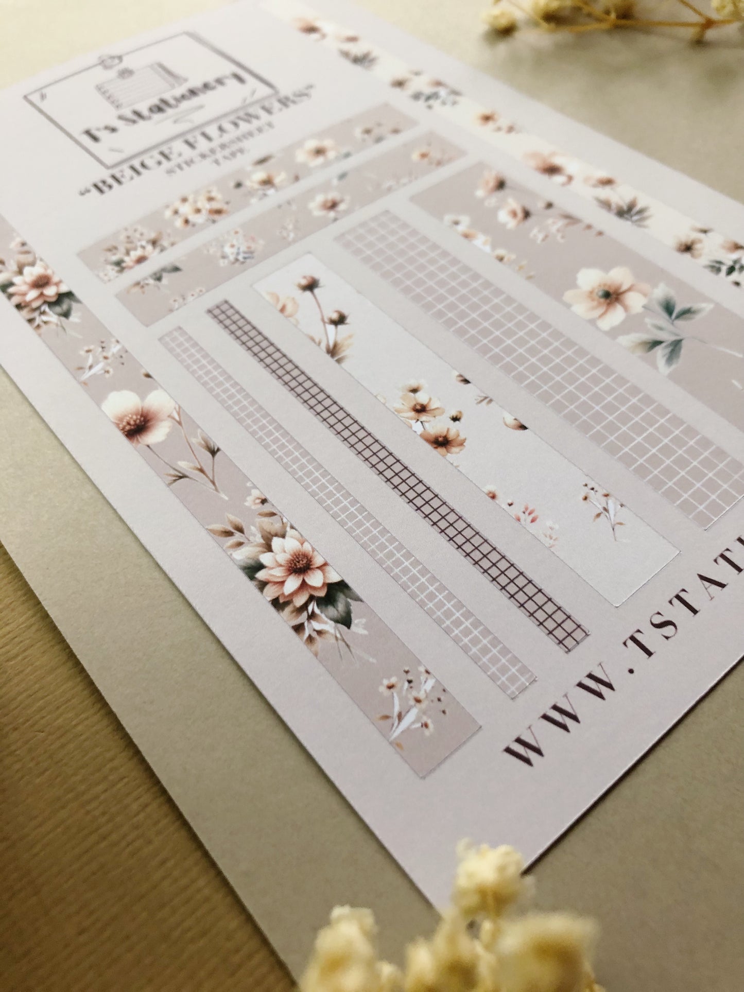 “Beige Flower” Sticker Sheet Tape