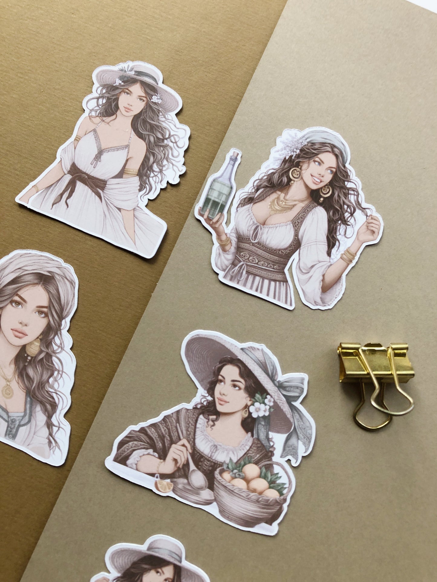 "6Pcs Mediterranean Girls" Die Cut Sticker Pack