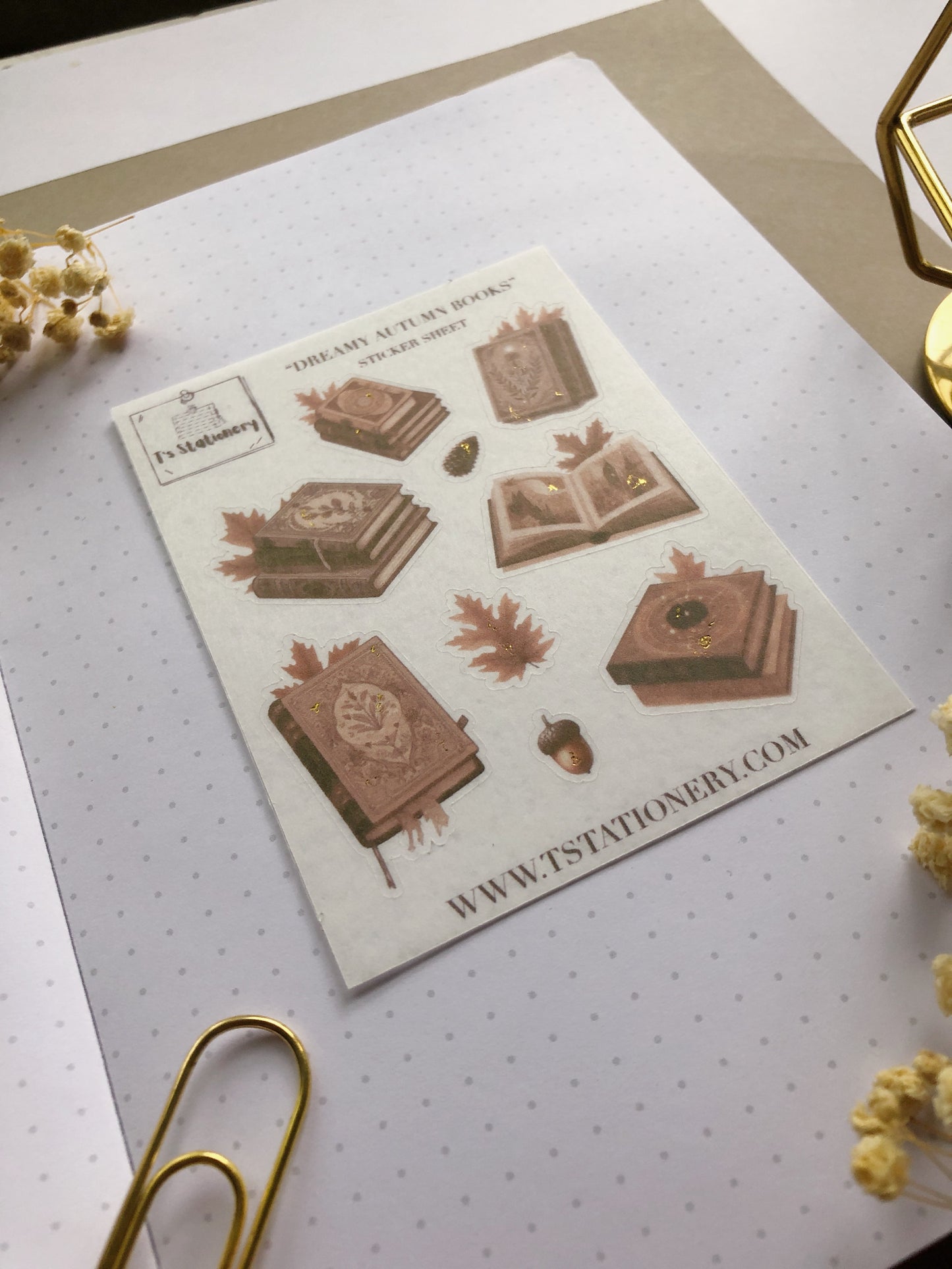 "Dreamy Autumn Books" Washi Sticker Sheet (Gold Foil)