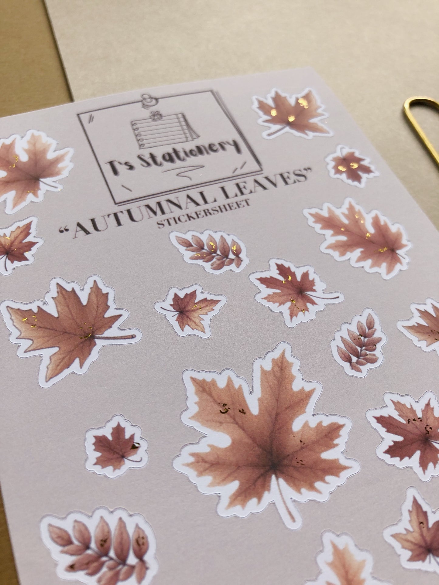 Gold Foil "Autumnal Leaves" Sticker Sheet (Chestnut Brown)