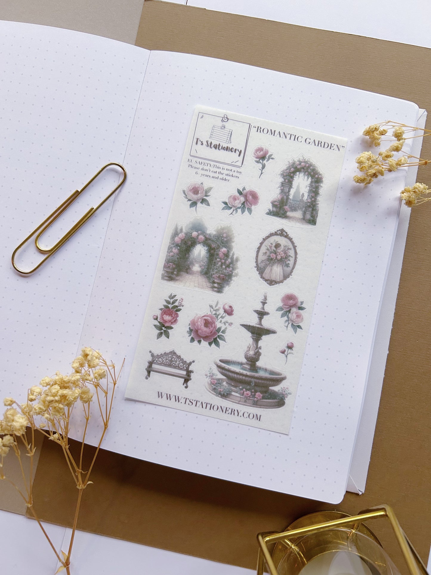 "Romantic Garden"  Washi Sticker Sheet