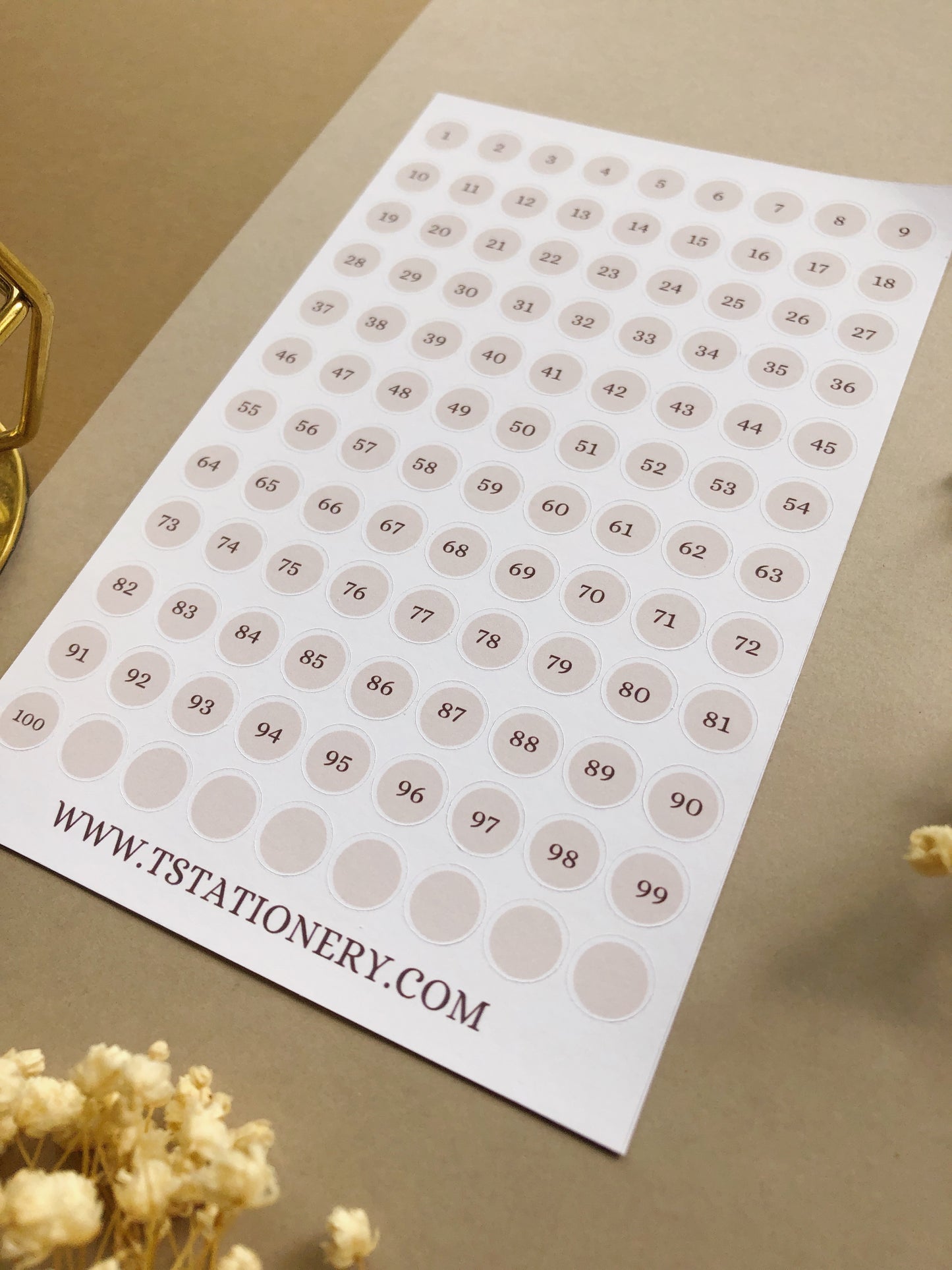 "100 Numbered Dots" Sticker Sheet