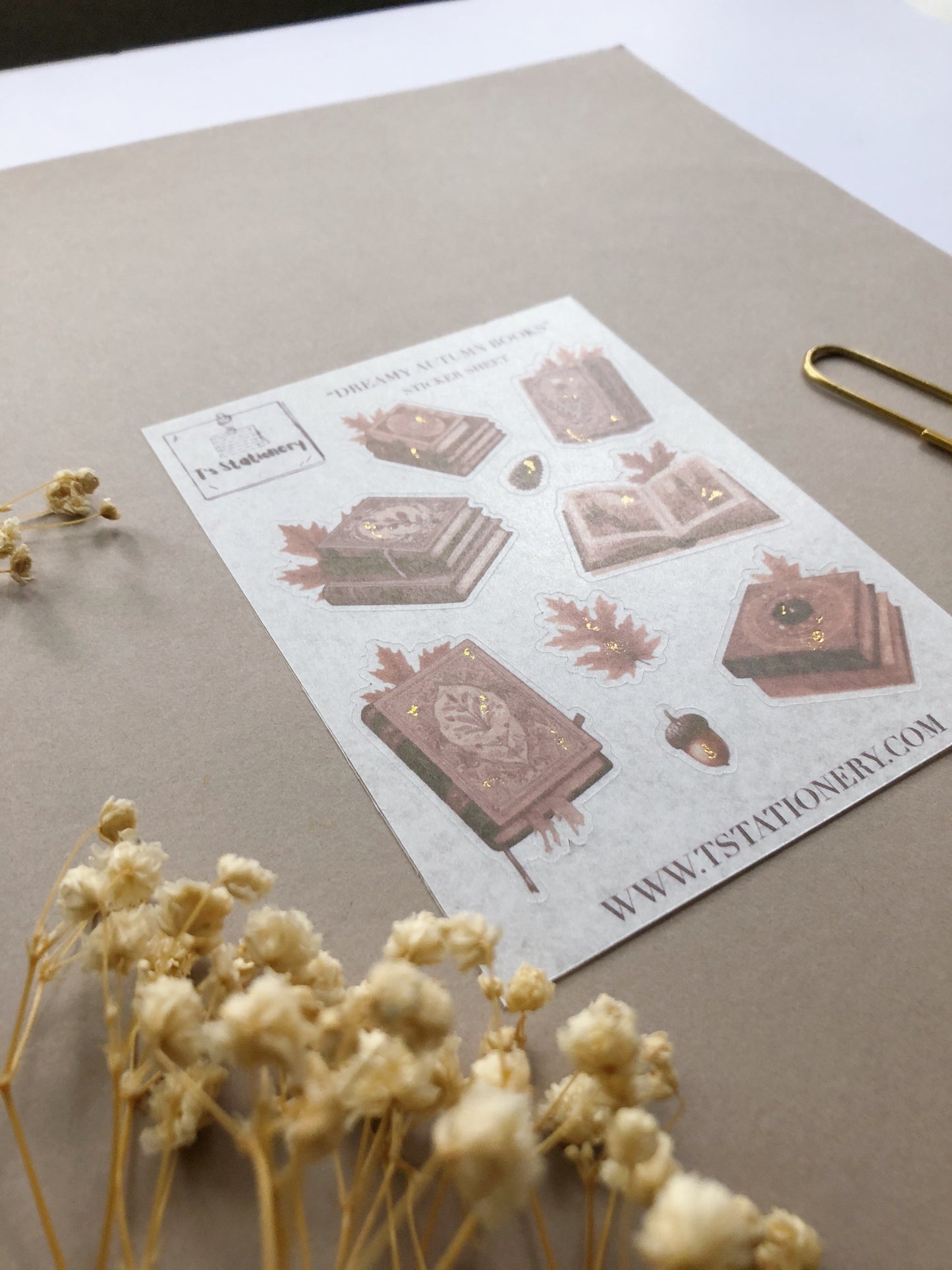 "Dreamy Autumn Books" Washi Sticker Sheet (Gold Foil)