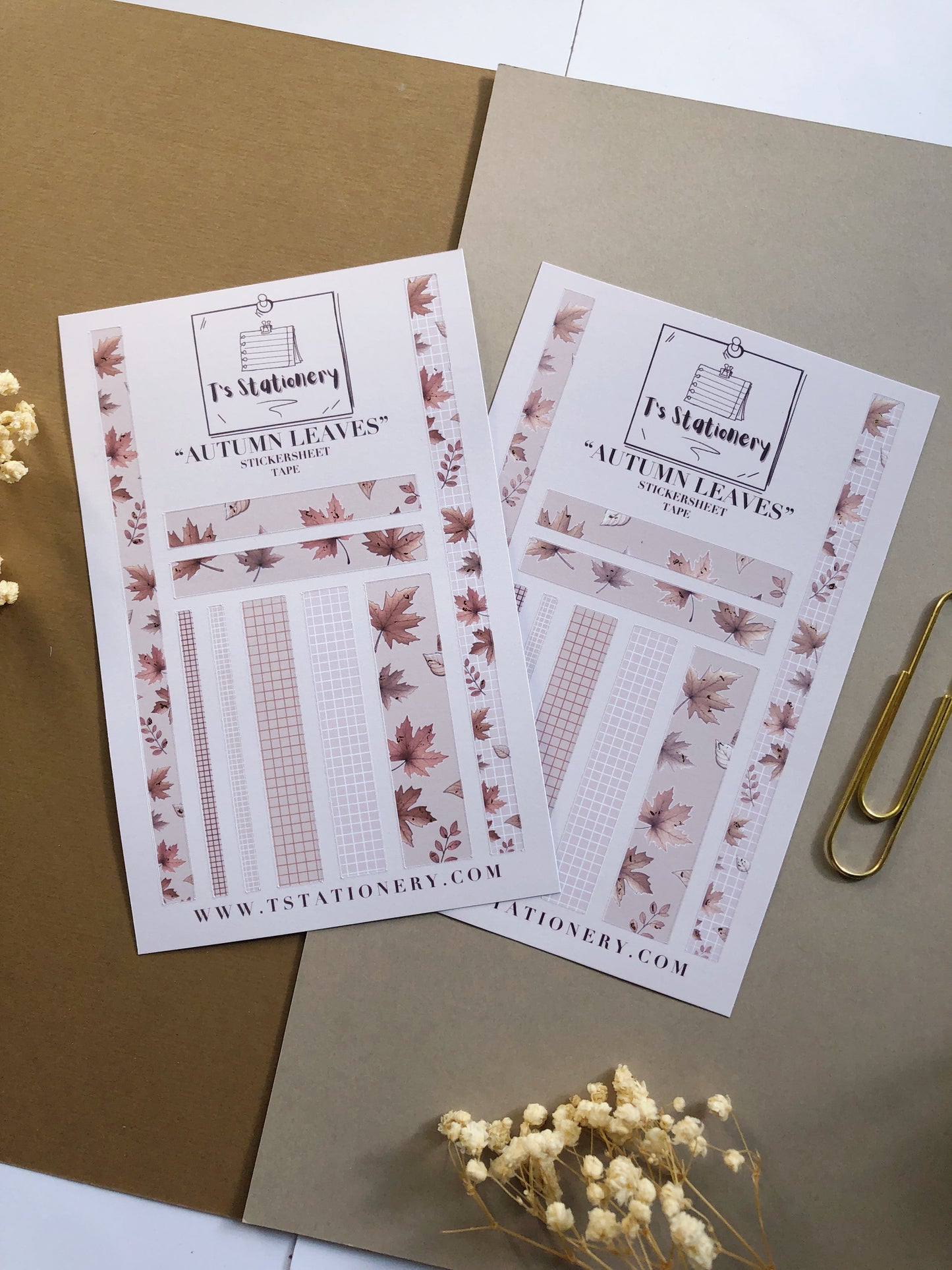 Gold Foil "Autumnal Leaves" Sticker Tape Sheet (Light Brown)