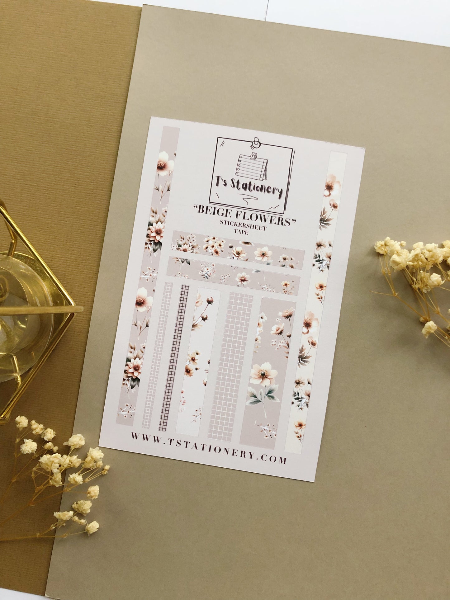 “Beige Flower” Sticker Sheet Tape