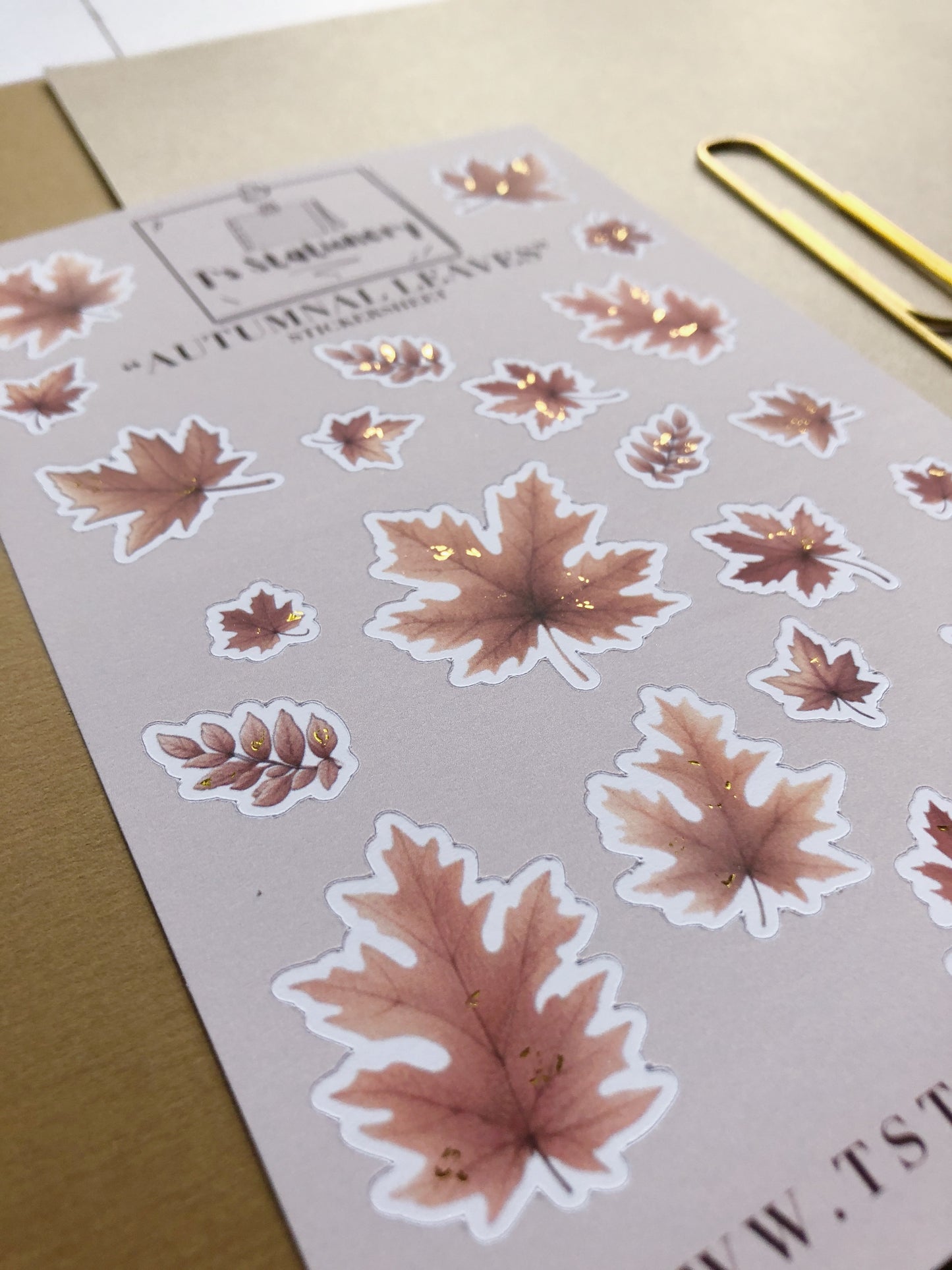 Gold Foil "Autumnal Leaves" Sticker Sheet (Chestnut Brown)