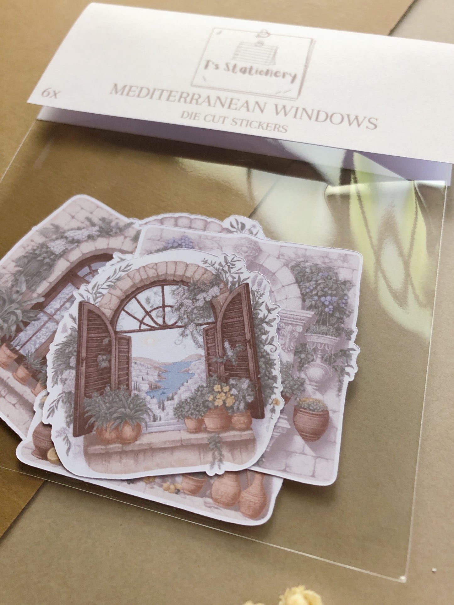 "6Pcs Mediterranean Windows" Die Cut Sticker Pack