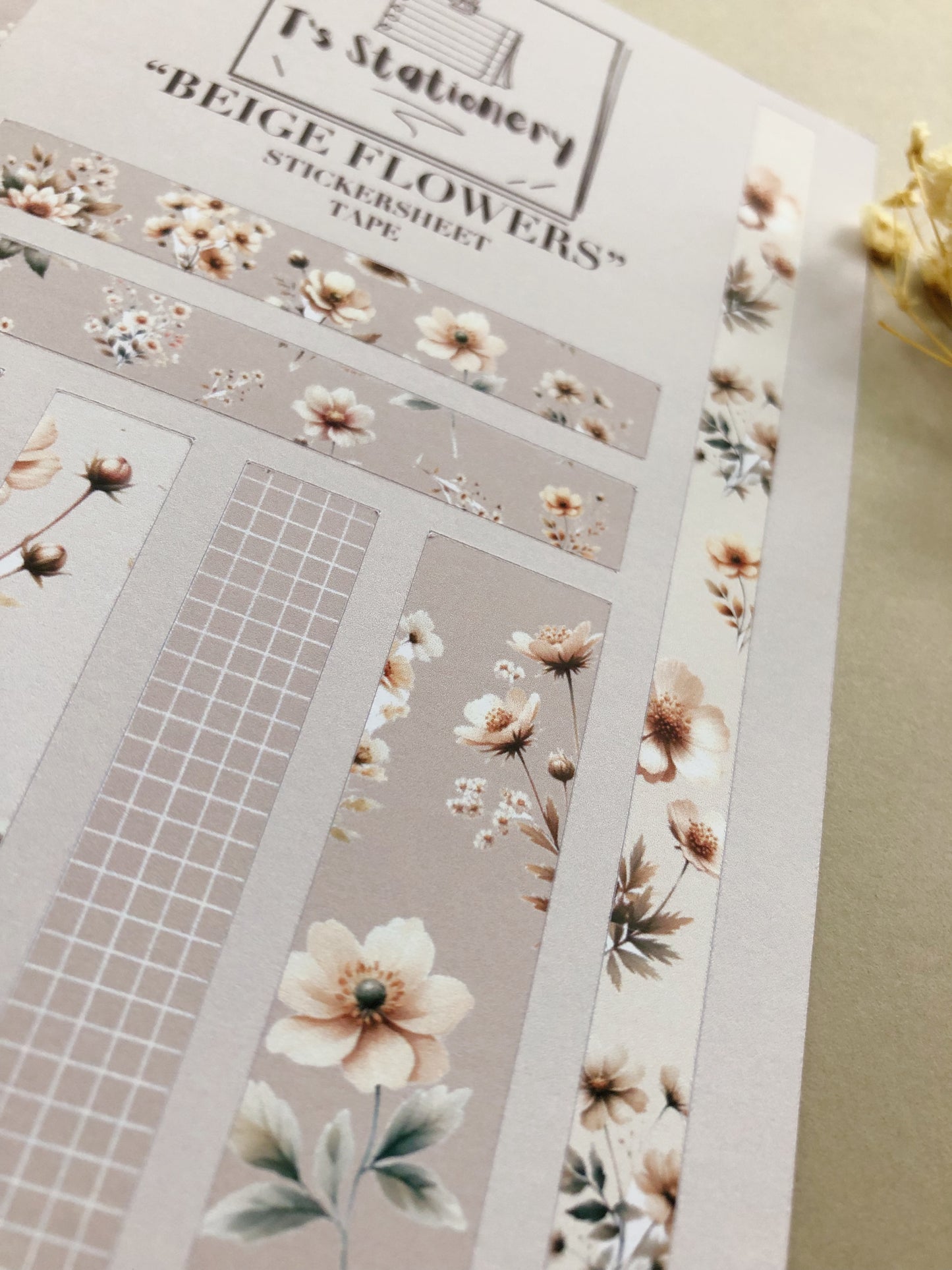 “Beige Flower” Sticker Sheet Tape