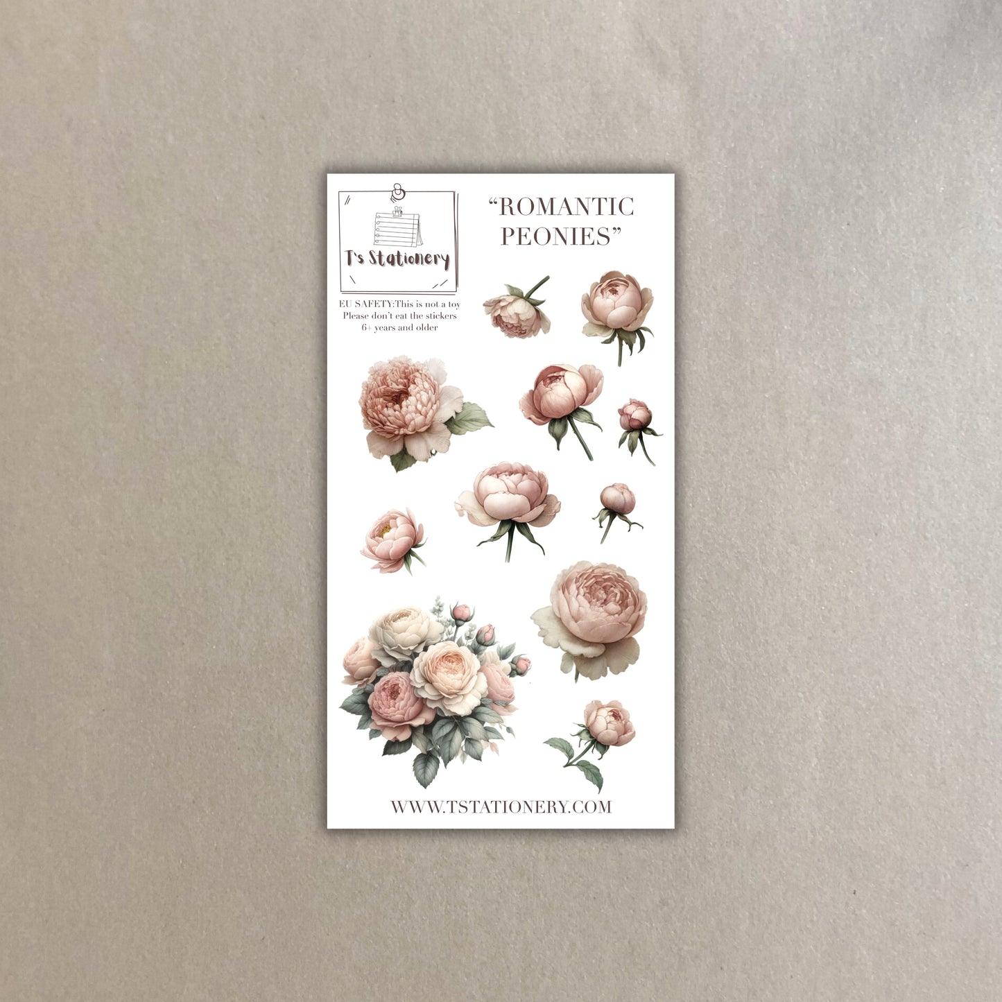 "Romantic Peonies" Washi Sticker Sheet