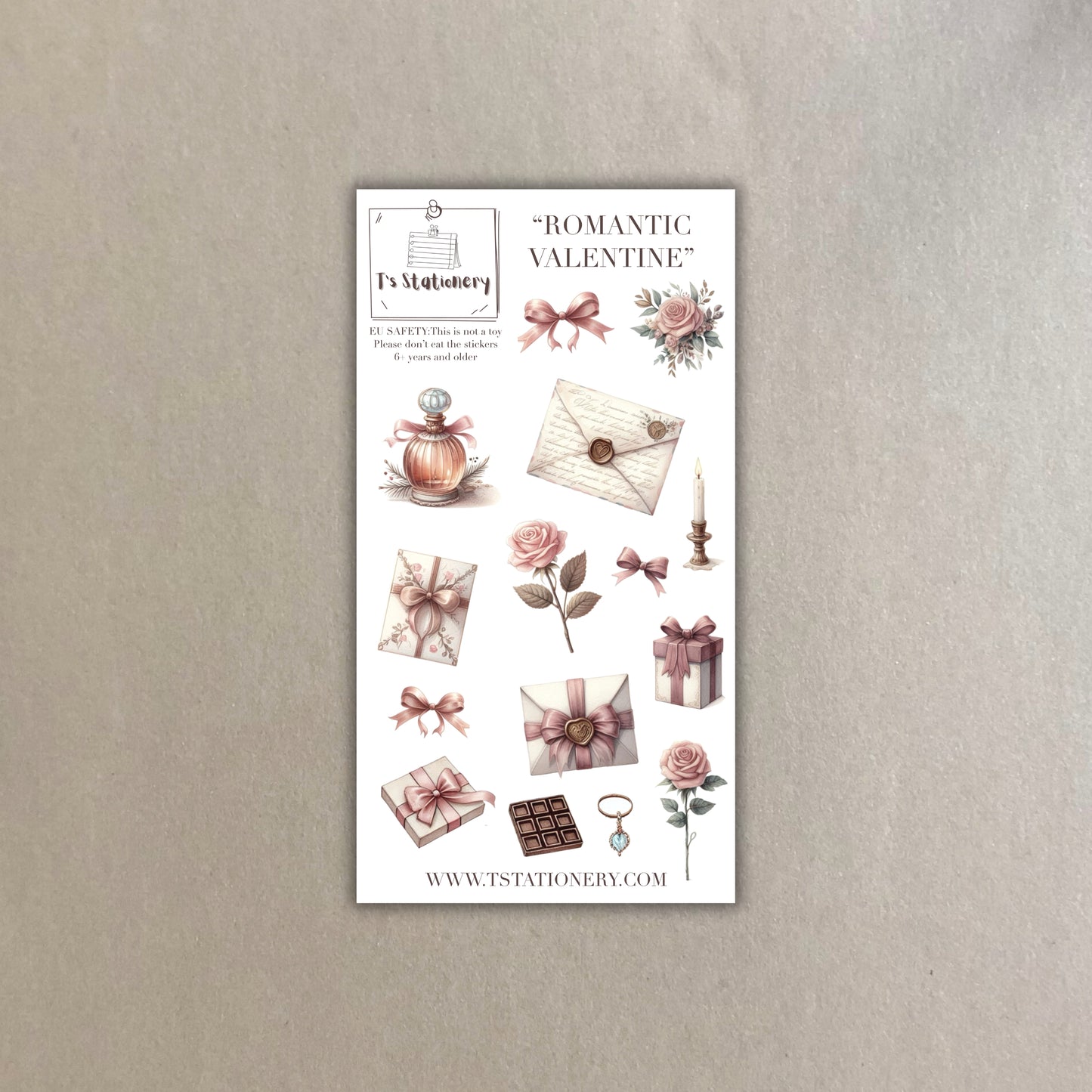 "Romantic Valentine" Washi Sticker Sheet