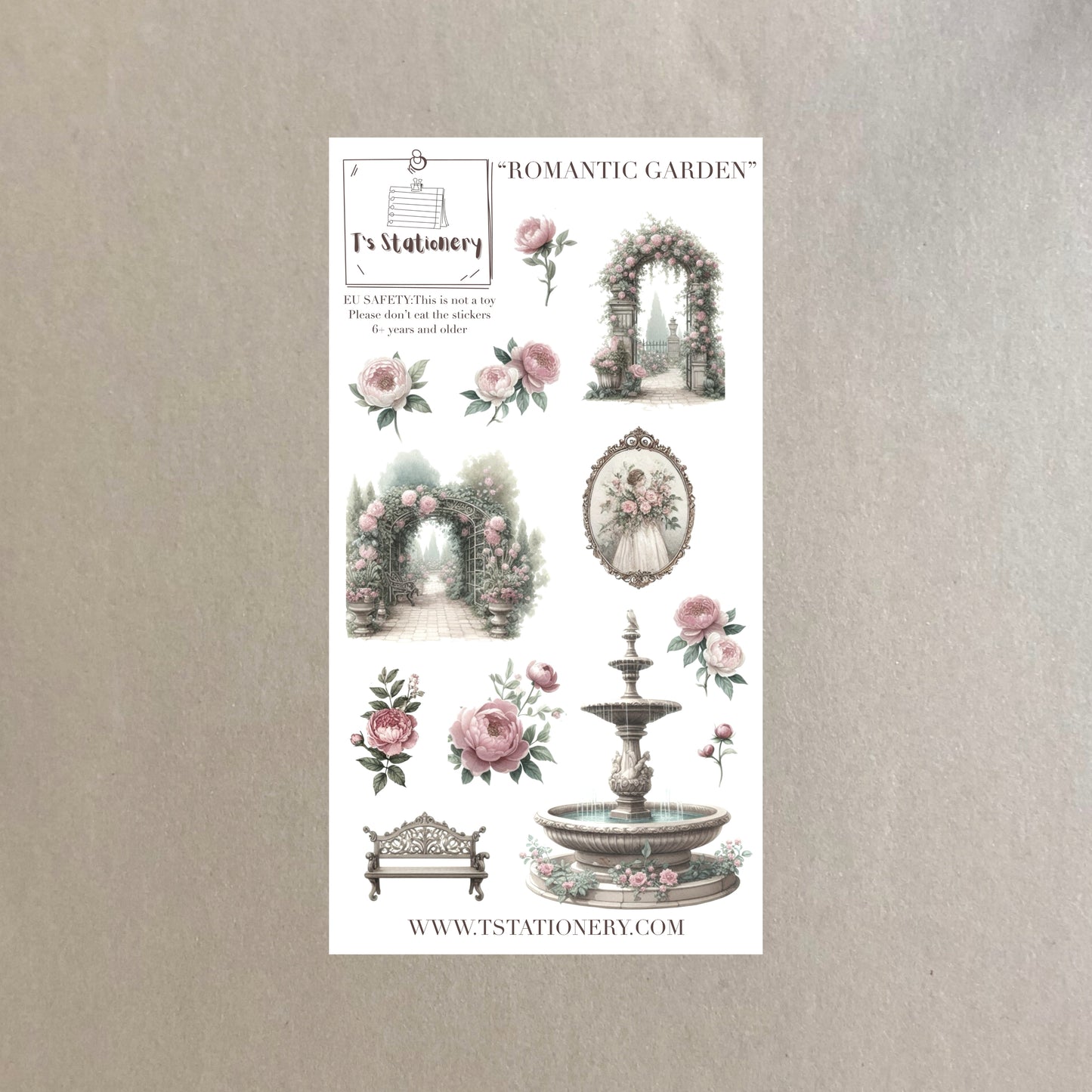 "Romantic Garden"  Washi Sticker Sheet