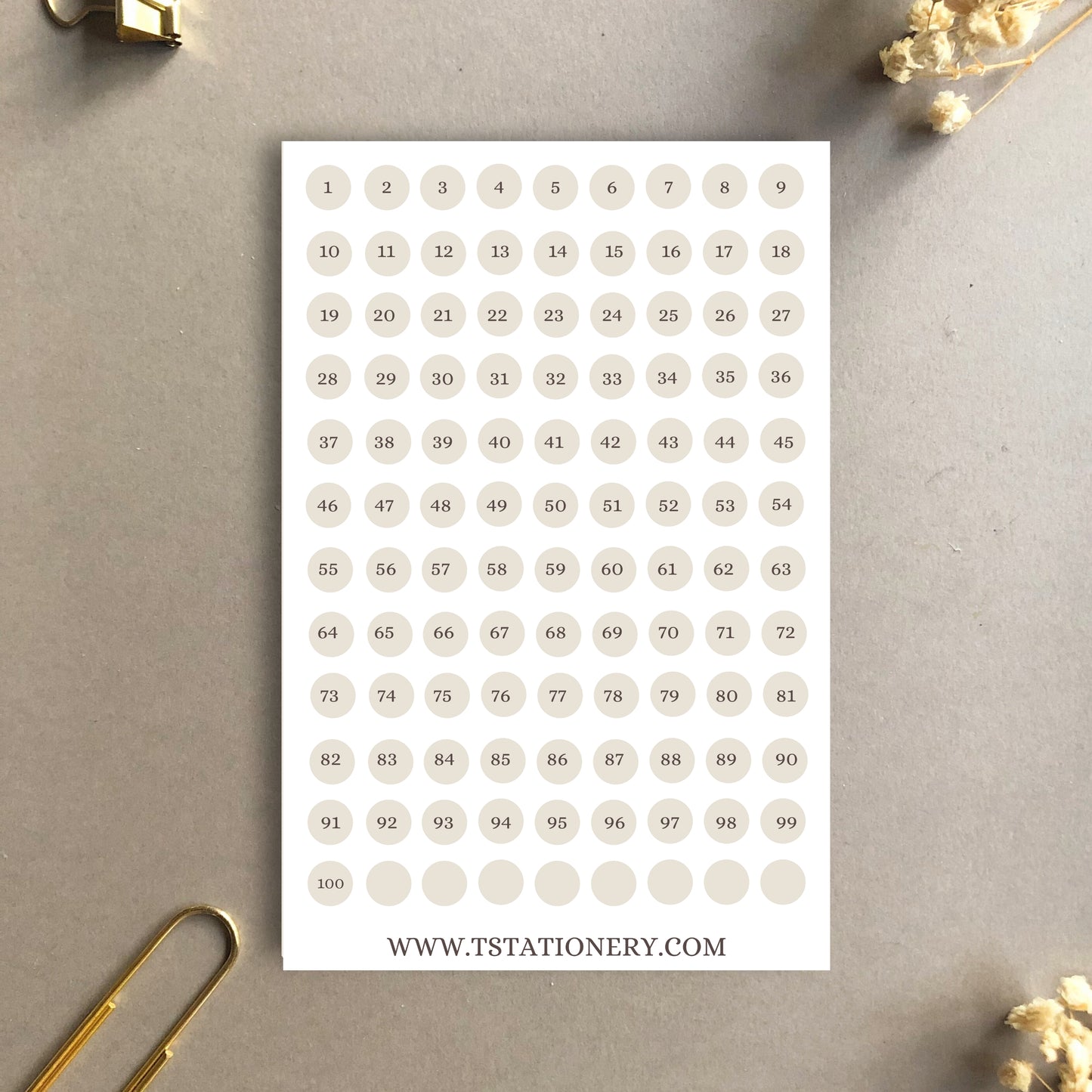 "100 Numbered Dots" Sticker Sheet