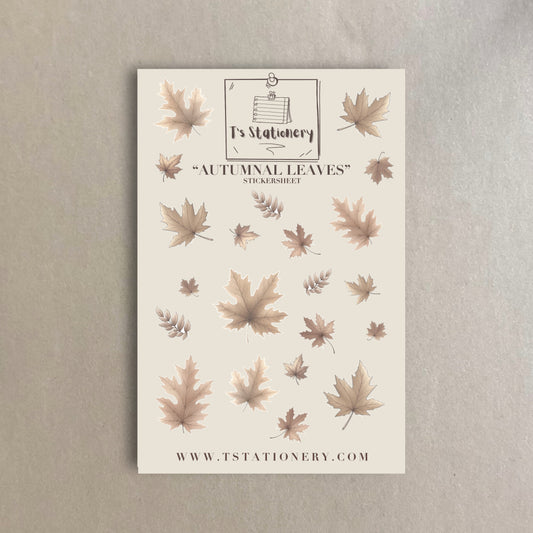 Gold Foil "Autumnal Leaves" Sticker Sheet (Light Brown)