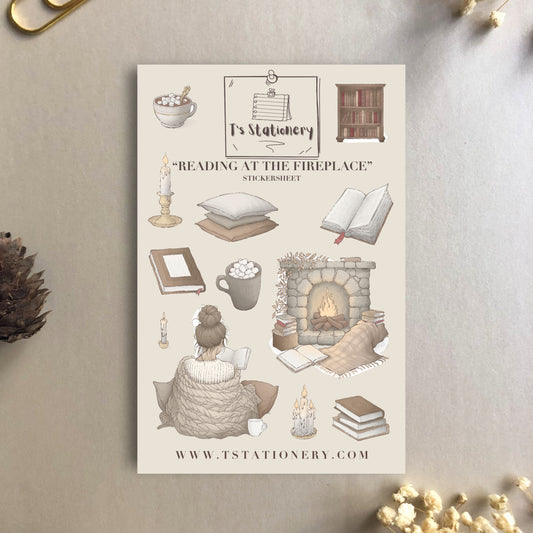 "Reading At The Fireplace"  Sticker Sheet