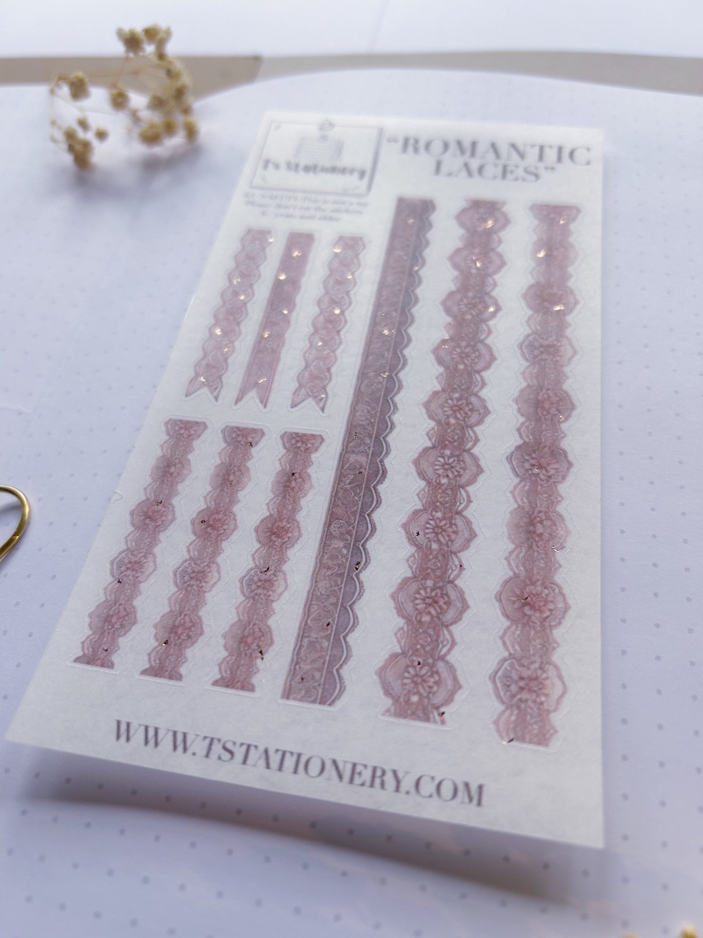 "Romantic Laces"  Washi Sticker Sheet W Rose Gold Foil