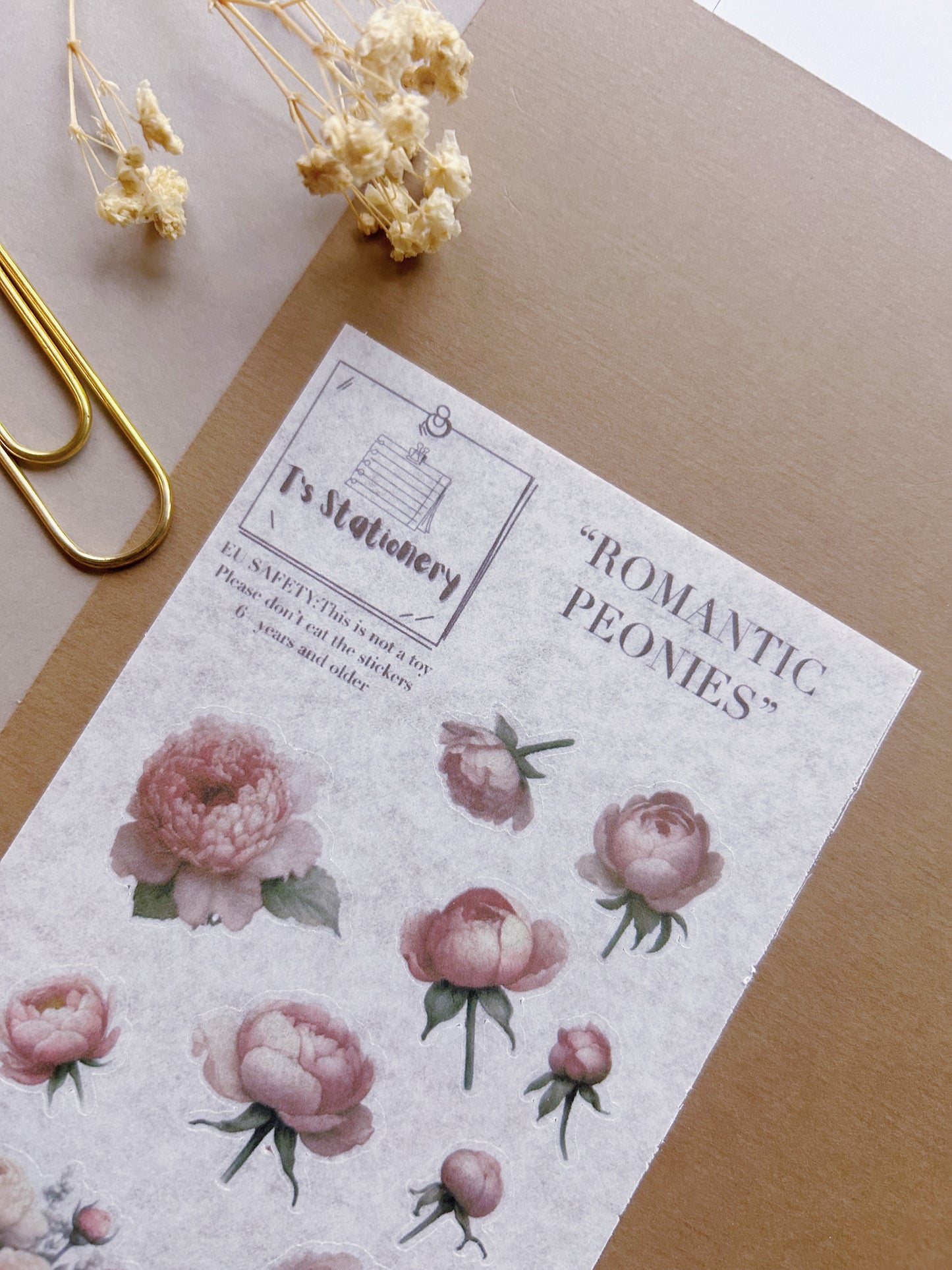 "Romantic Peonies" Washi Sticker Sheet