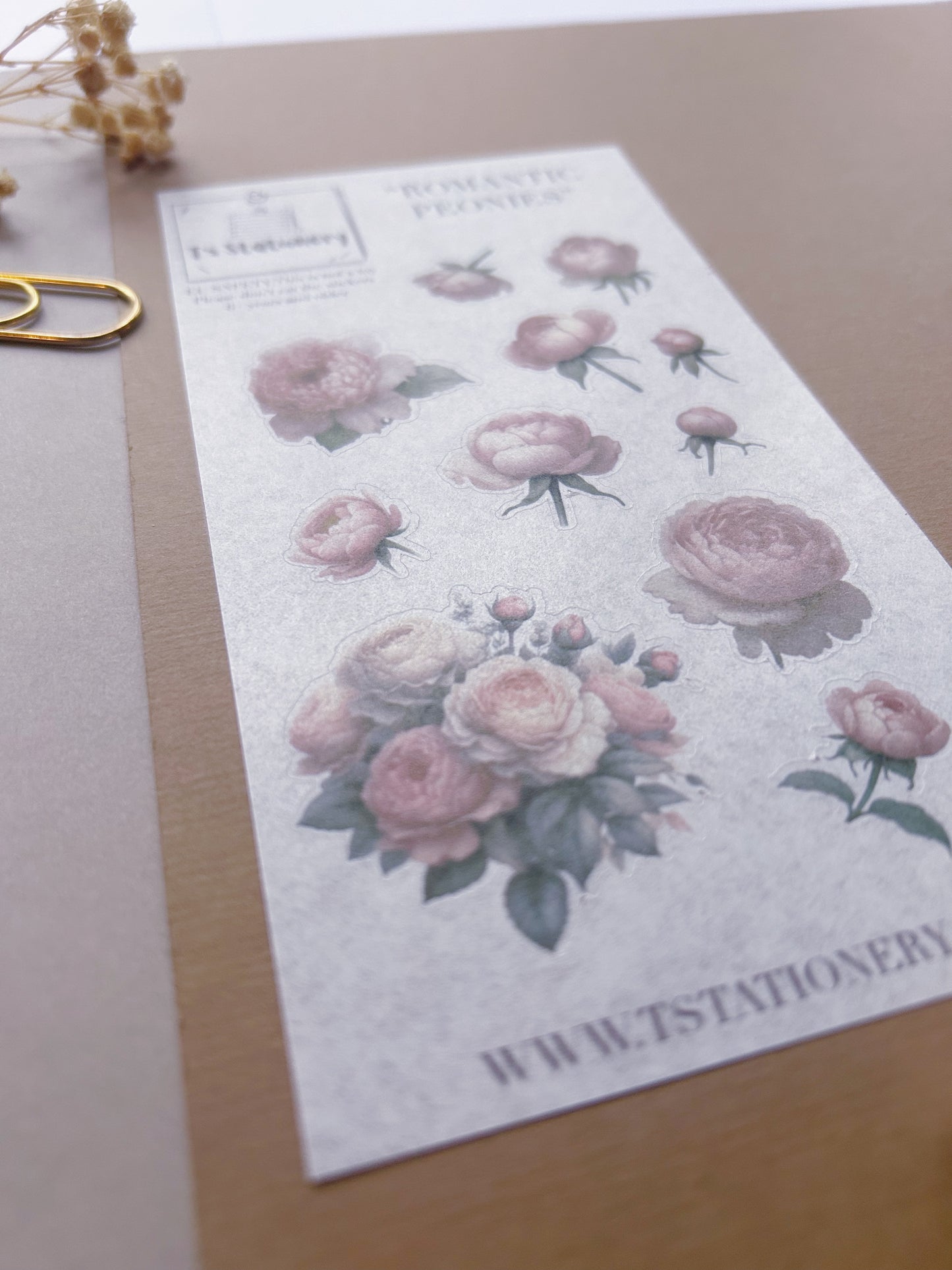 "Romantic Peonies" Washi Sticker Sheet