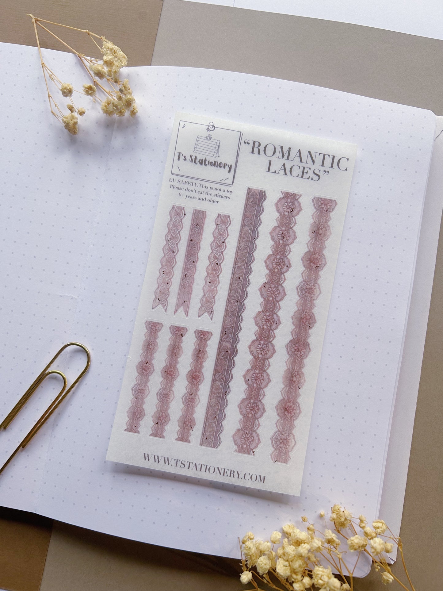 "Romantic Laces"  Washi Sticker Sheet W Rose Gold Foil