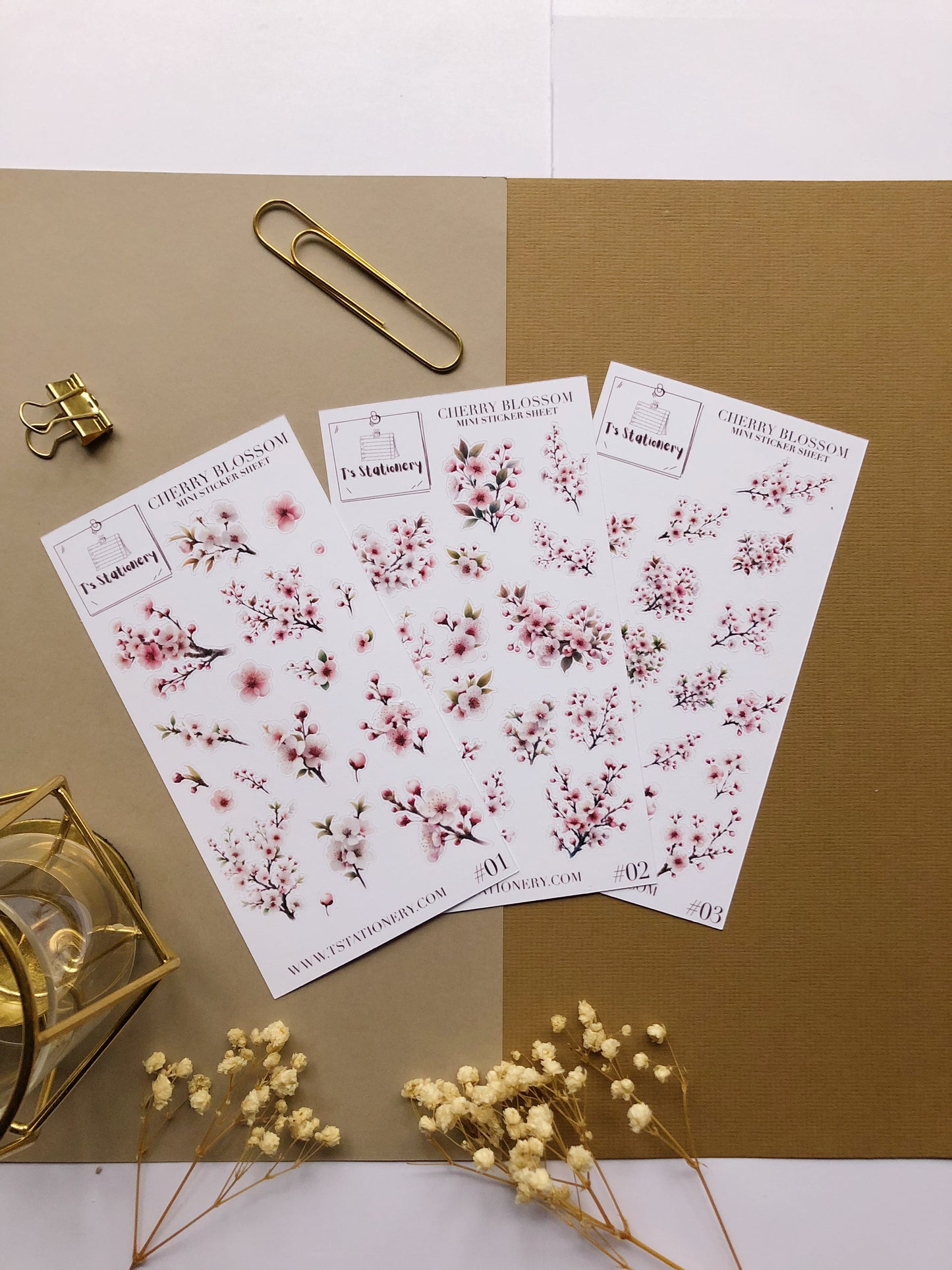 "Cherry Blossom" Sticker Sheet Set Of 3