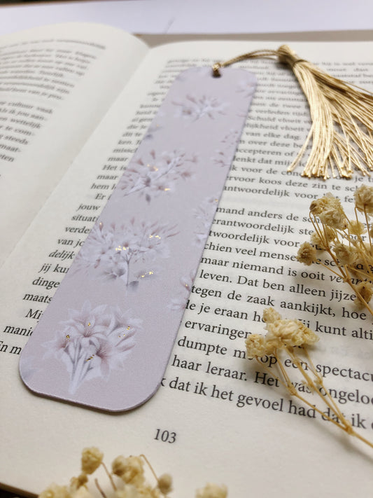 "Gold Foiled Bookmark With Tree Jasmine Flowers"