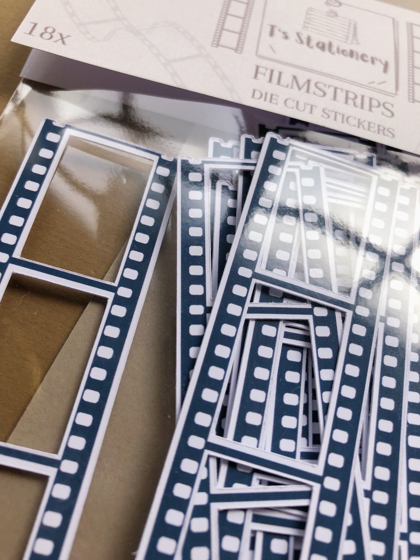 "18Pcs Navy Blue Film Strip Die Cut Stickers"